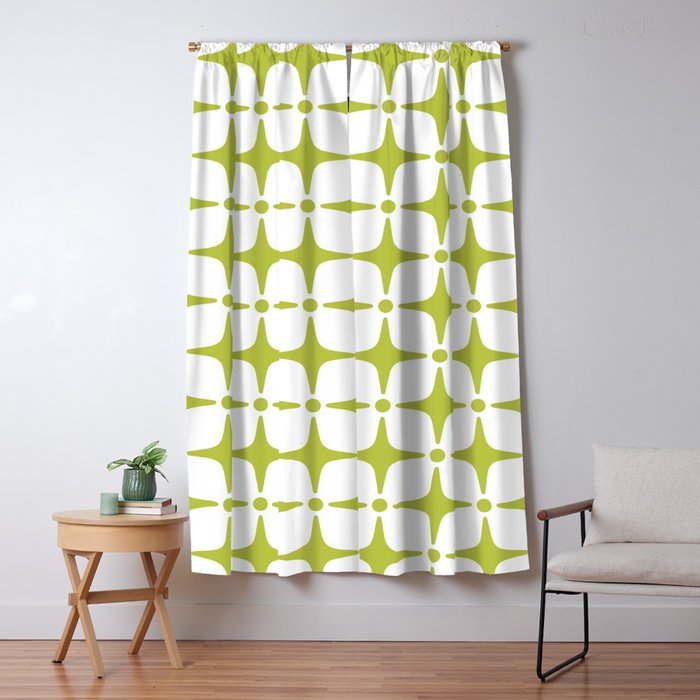Mid Century Modern Star Pattern Chartreuse Green Window Curtain