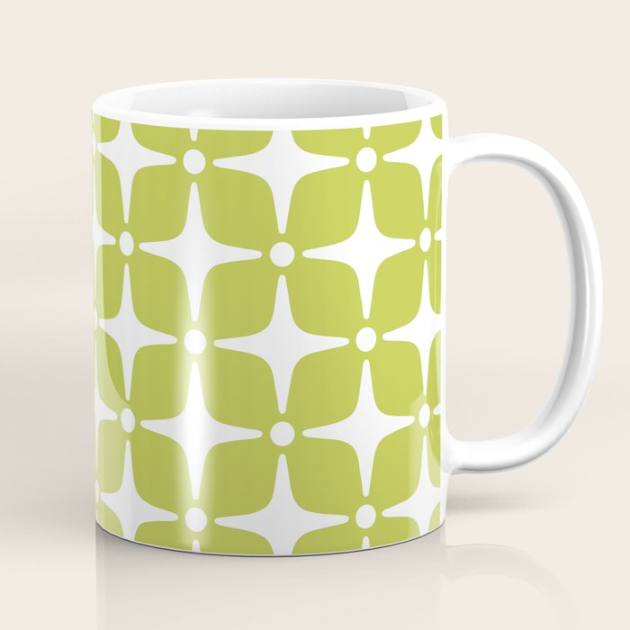 Mid Century Modern Star Pattern Chartreuse Green 2 Coffee Mug