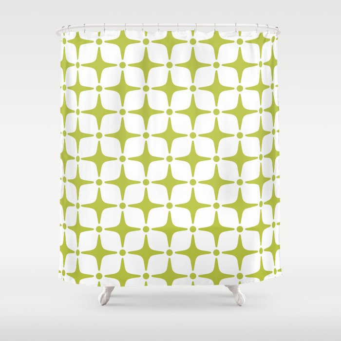 Mid Century Modern Star Pattern Chartreuse Green Shower Curtain