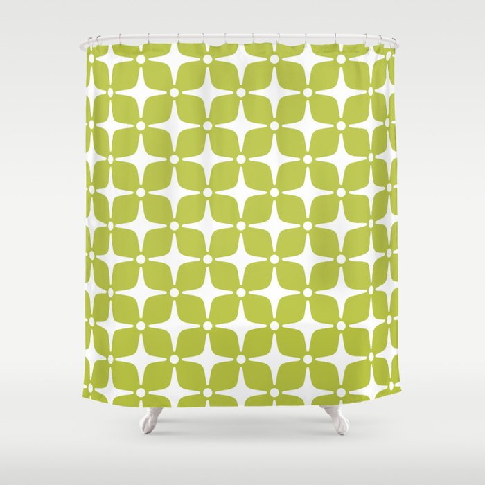 Mid Century Modern Star Pattern Chartreuse Green 2 Shower Curtain