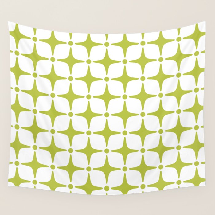 Mid Century Modern Star Pattern Chartreuse Green Wall Tapestry