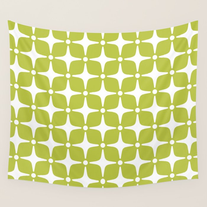 Mid Century Modern Star Pattern Chartreuse Green 2 Wall Tapestry