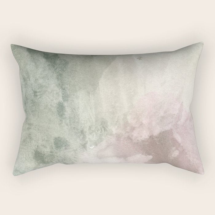 Abstract Blush Pink Green White Watercolor Brushstrokes Rectangular Pillow