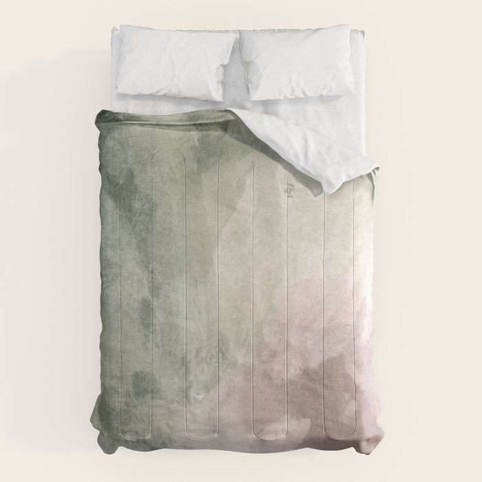 Abstract Blush Pink Green White Watercolor Brushstrokes Comforter