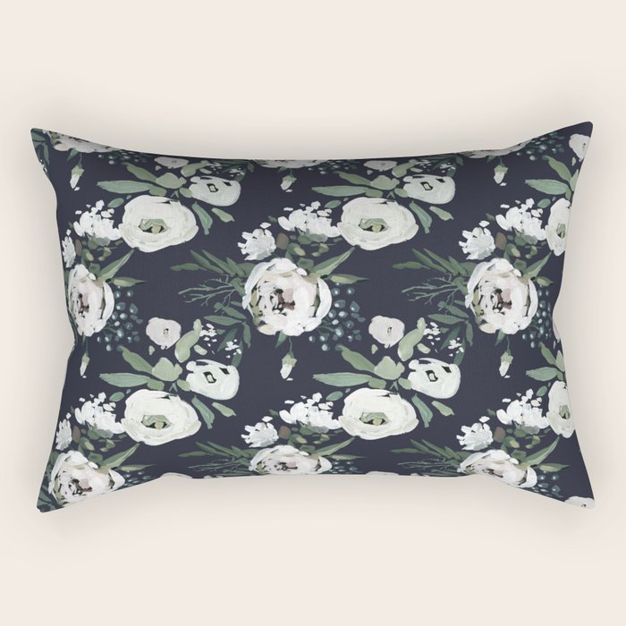 Blush Pink White Green Black Watercolor Modern Floral Rectangular Pillow
