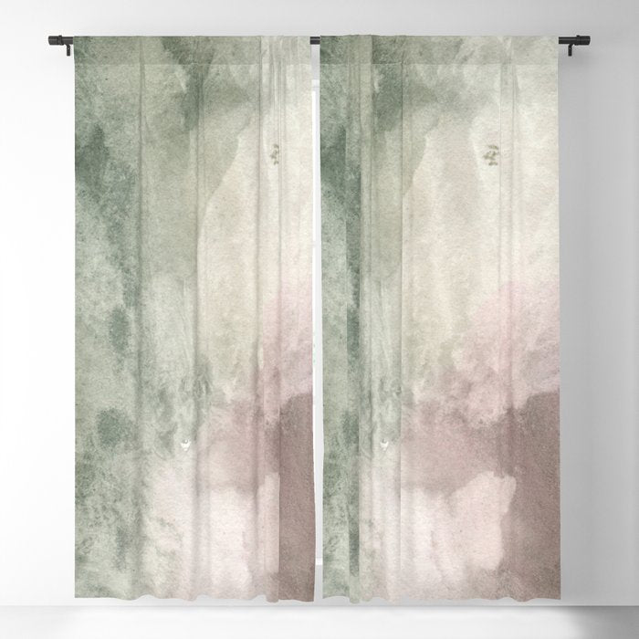 Abstract Blush Pink Green White Watercolor Brushstrokes Window Curtain