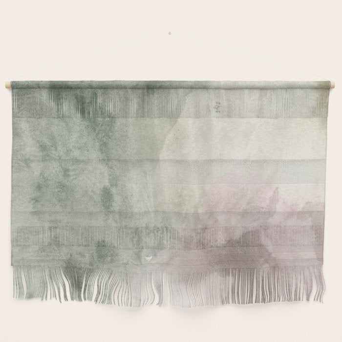 Abstract Blush Pink Green White Watercolor Brushstrokes Wall Hanging