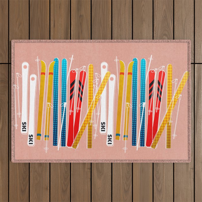 Colorful Ski Illustration And Pattern No 2 Outdoor Rug