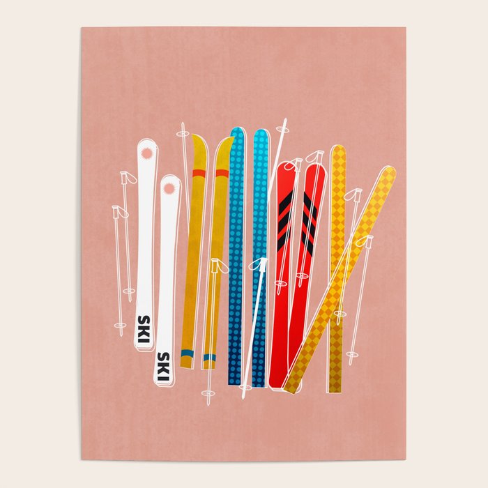 Colorful Ski Illustration And Pattern No 2 Poster