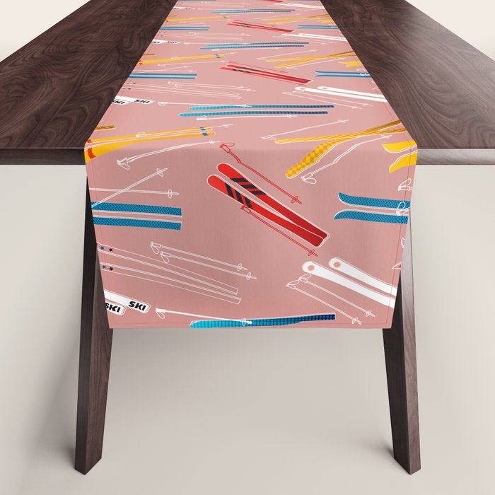 Colorful Ski Illustration And Pattern No 2 Table Runner