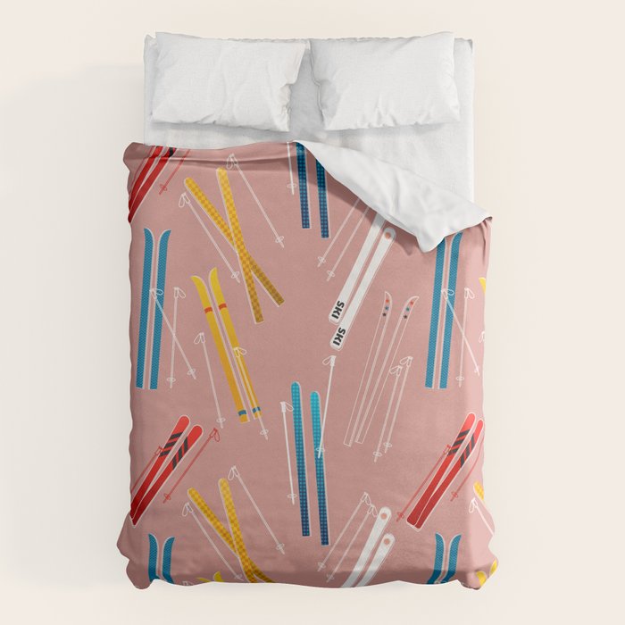 Colorful Ski Illustration And Pattern No 2 Duvet Cover