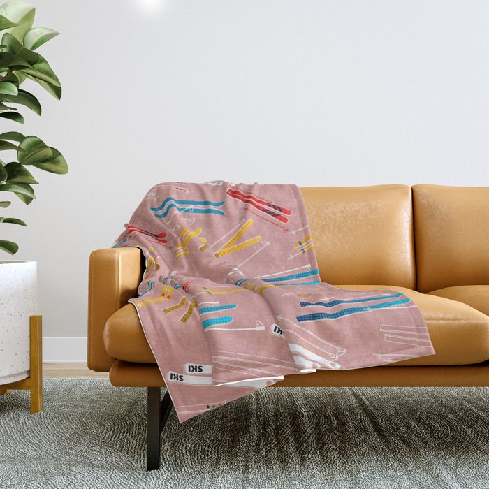 Colorful Ski Illustration And Pattern No 2 Throw Blanket