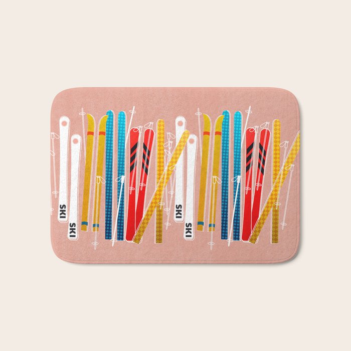 Colorful Ski Illustration And Pattern No 2 Bath Mat
