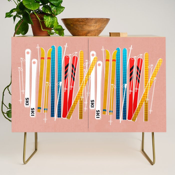 Colorful Ski Illustration And Pattern No 2 Credenza