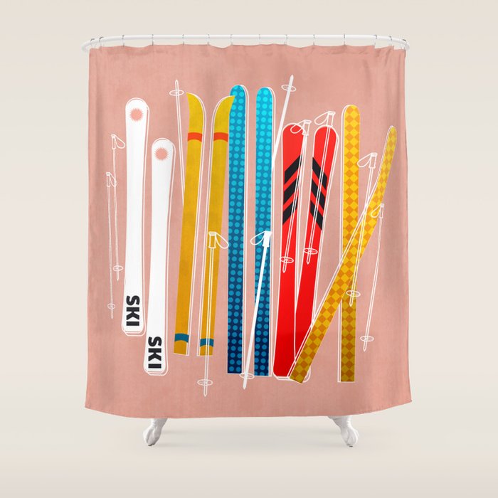 Colorful Ski Illustration And Pattern No 2 Shower Curtain