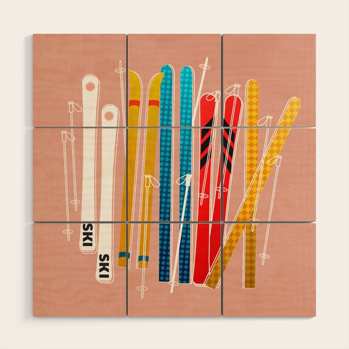 Colorful Ski Illustration And Pattern No 2 Wood Wall Art