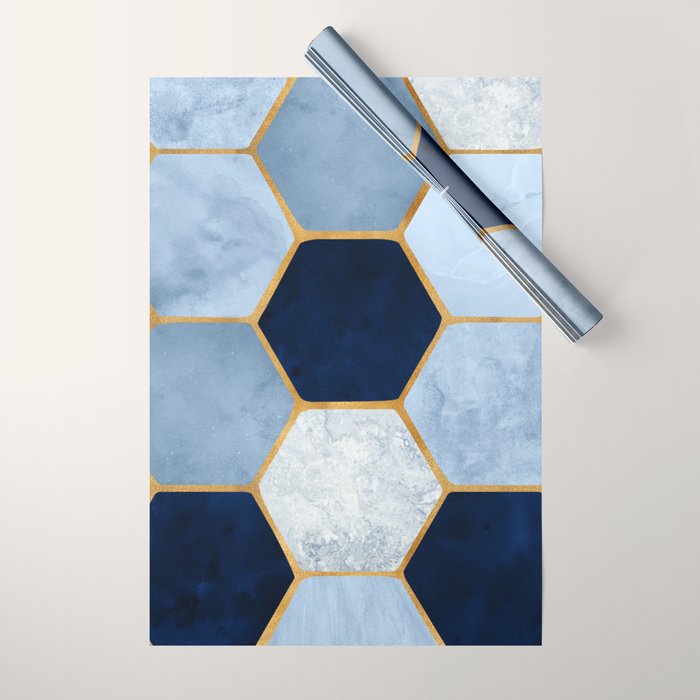 Deco Blue Marble Tile Pattern Wrapping Paper