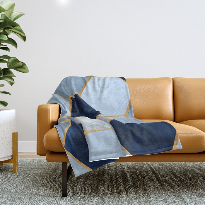 Deco Blue Marble Tile Pattern Throw Blanket