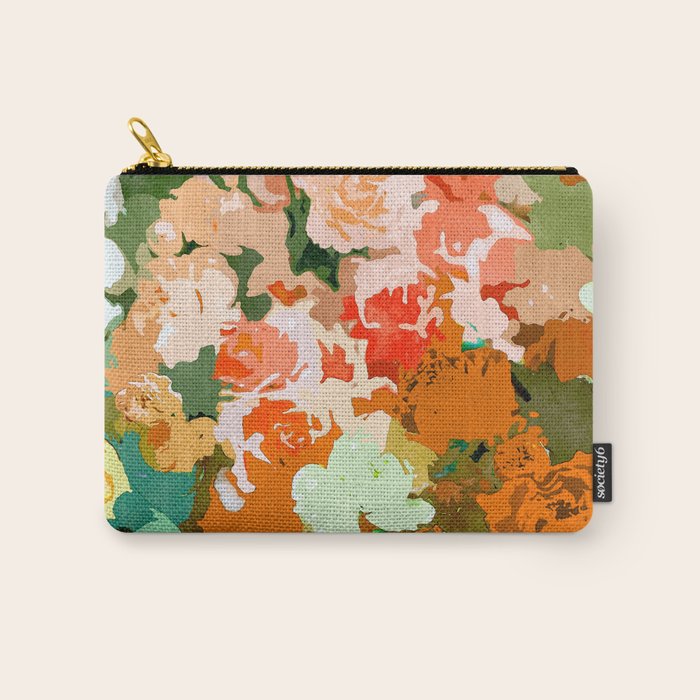 Velvet Floral, Summer Eclectic Botanical Blossom Blush Painting, Nature Colorful Garden Illustration Carry All Pouch