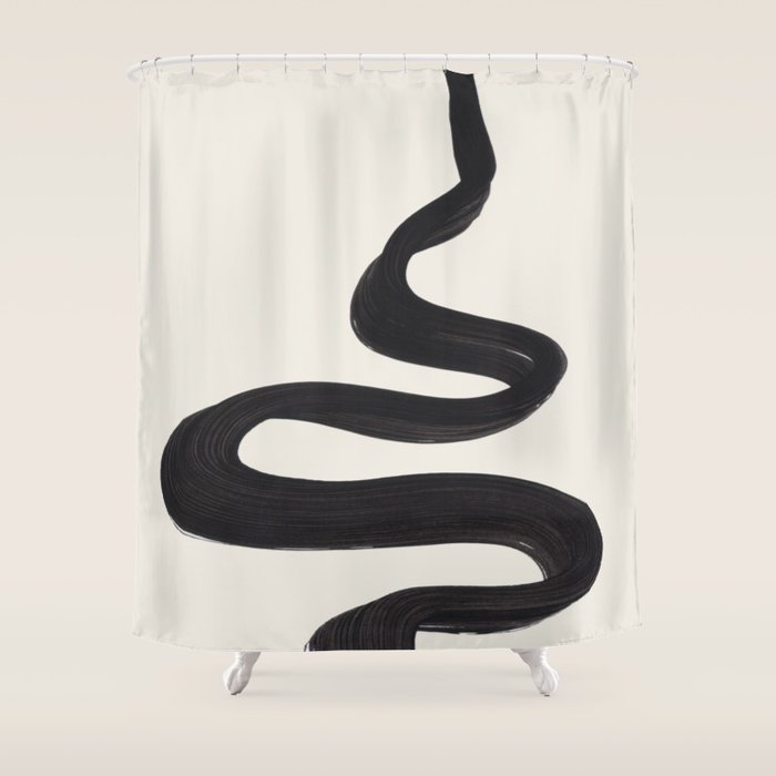 Minimalist Abstract Art Smoke Genie In The Lamp Mythical Magical Ink Art Black & White Shower Curtain