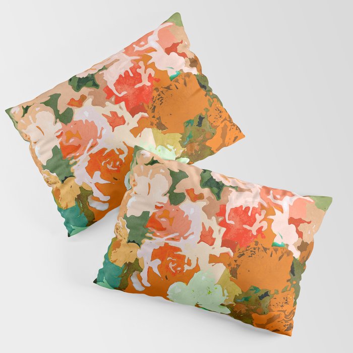 Velvet Floral, Summer Eclectic Botanical Blossom Blush Painting, Nature Colorful Garden Illustration Pillow Sham