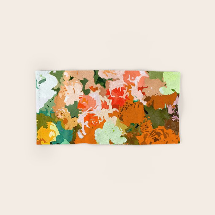 Velvet Floral, Summer Eclectic Botanical Blossom Blush Painting, Nature Colorful Garden Illustration Bath Towel