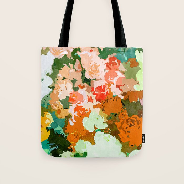 Velvet Floral, Summer Eclectic Botanical Blossom Blush Painting, Nature Colorful Garden Illustration Tote Bag