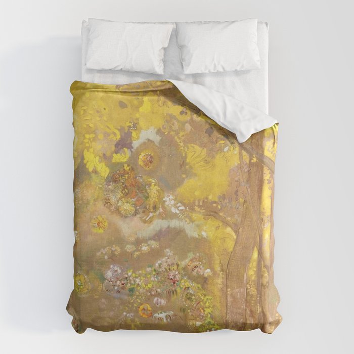 Odilon Redon "Trees On A Yellow Background" Duvet Cover
