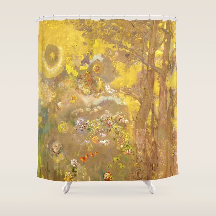 Odilon Redon "Trees On A Yellow Background" Shower Curtain