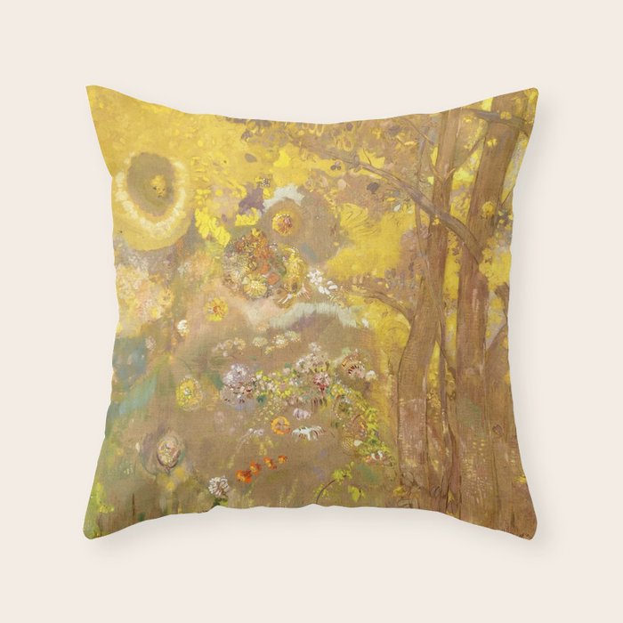 Odilon Redon "Trees On A Yellow Background" Throw Pillow