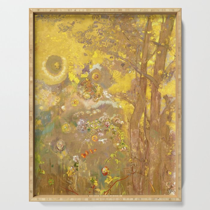Odilon Redon "Trees On A Yellow Background" Serving Tray