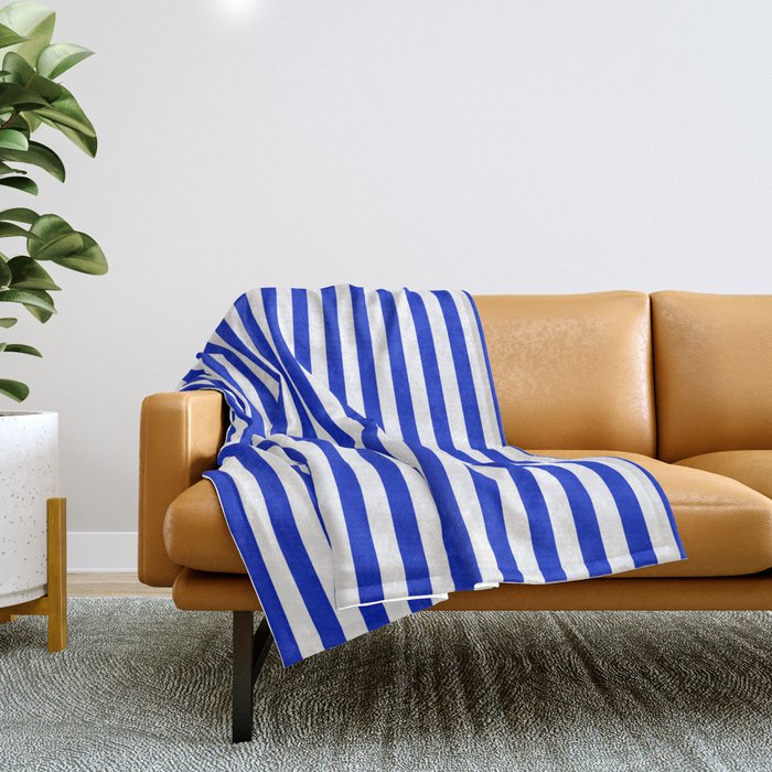 Cobalt Blue And White Vertical Deck Chair Stripe Throw Blanket