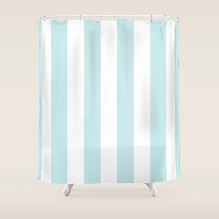 Duck Egg Pale Aqua Blue And White Wide Vertical Cabana Tent Stripe Shower Curtain