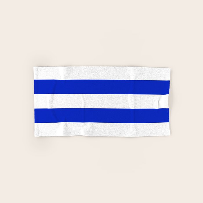 Cobalt Blue And White Wide Cabana Tent Stripe Bath Towel