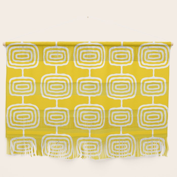Mid Century Modern Atomic Rings Pattern Yellow Wall Hanging