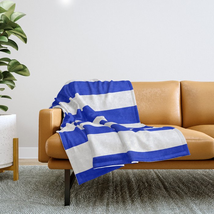 Cobalt Blue And White Wide Cabana Tent Stripe Throw Blanket