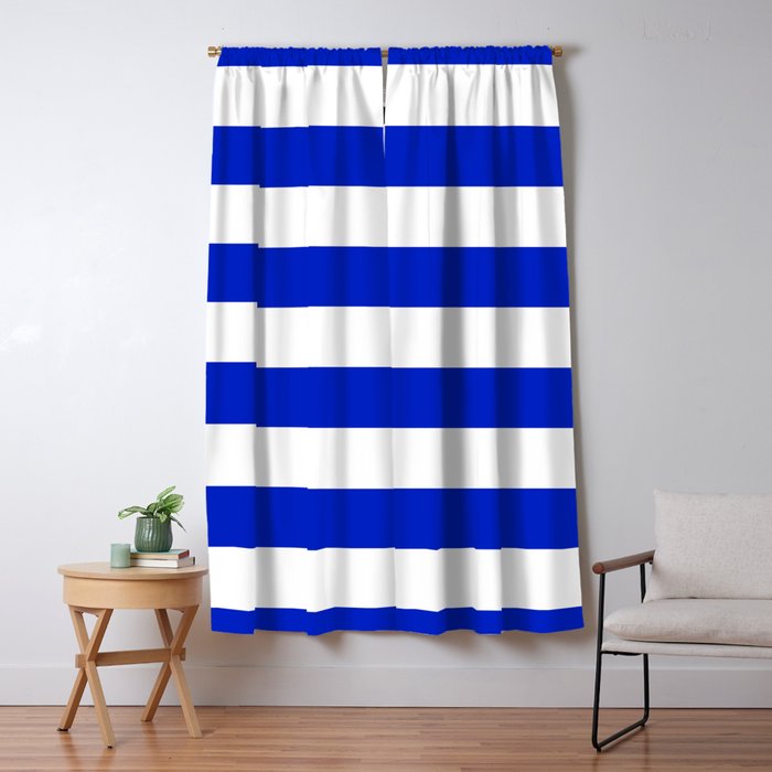 Cobalt Blue And White Wide Cabana Tent Stripe Window Curtain