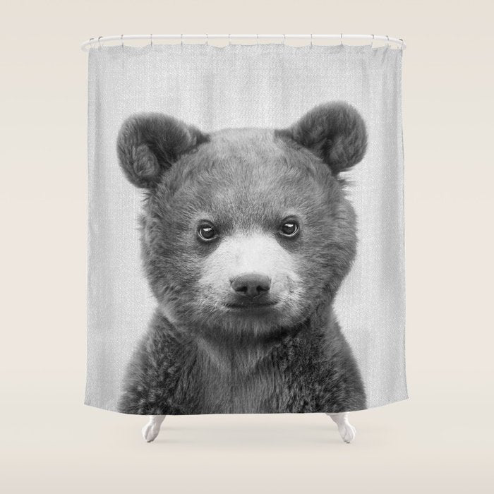Baby Bear - Black & White Shower Curtain