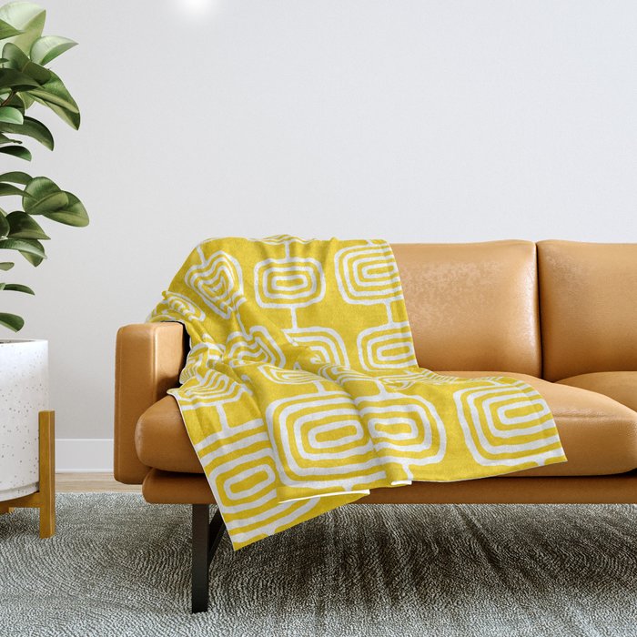 Mid Century Modern Atomic Rings Pattern Yellow Throw Blanket