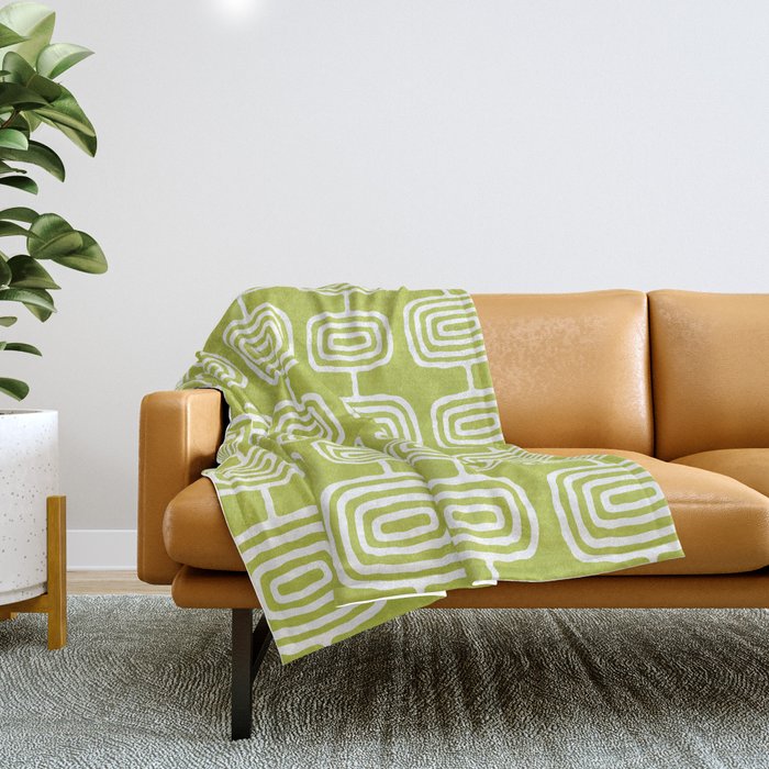 Mid Century Modern Atomic Rings Pattern Chartreuse Throw Blanket
