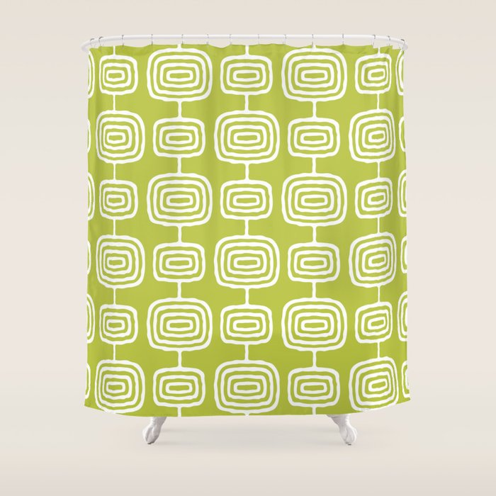 Mid Century Modern Atomic Rings Pattern Chartreuse Shower Curtain