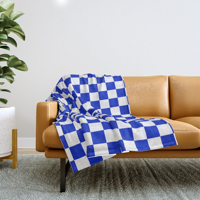 Cobalt Blue And White Checkerboard Pattern Throw Blanket
