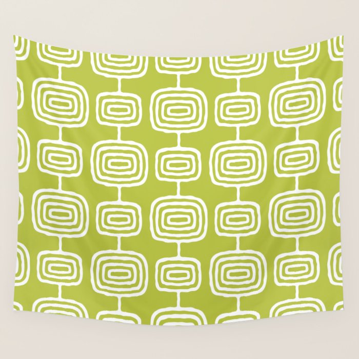 Mid Century Modern Atomic Rings Pattern Chartreuse Wall Tapestry