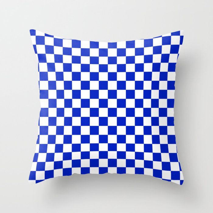 Cobalt Blue And White Checkerboard Pattern Throw Pillow