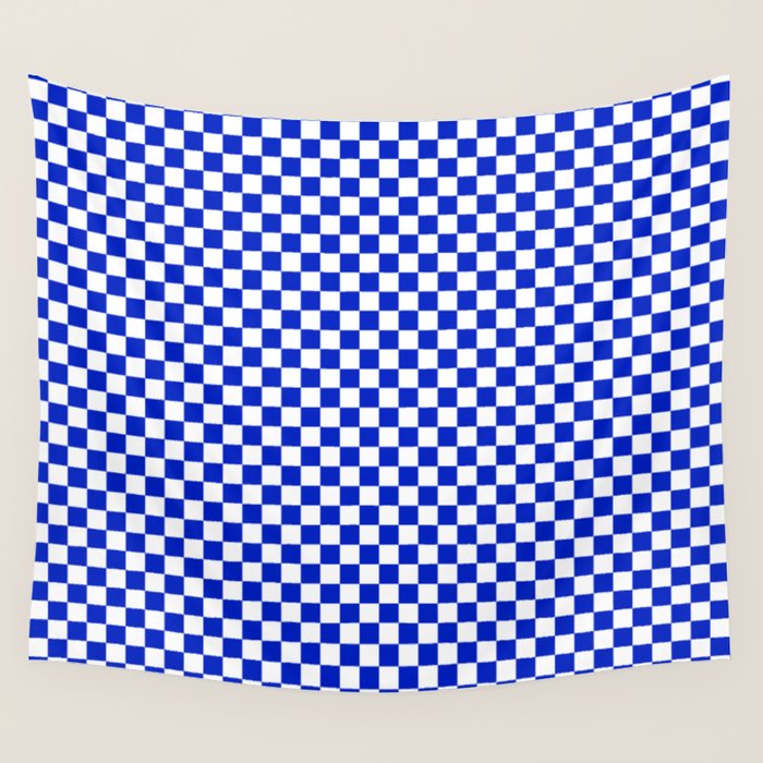 Small Cobalt Blue And White Checkerboard Pattern Wall Tapestry