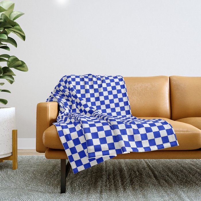 Small Cobalt Blue And White Checkerboard Pattern Throw Blanket
