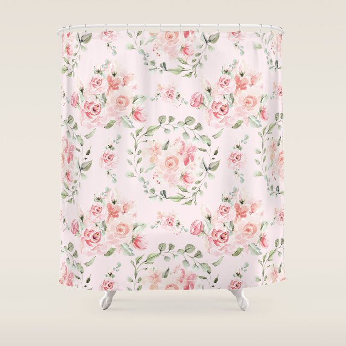 Rose Blush Watercolor Flower Pattern Shower Curtain