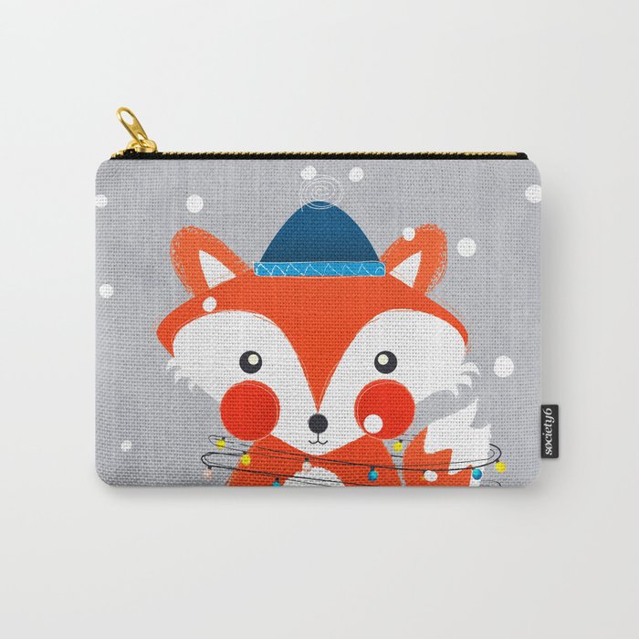 Christmas Fox With Fairy Lights Carry All Pouch