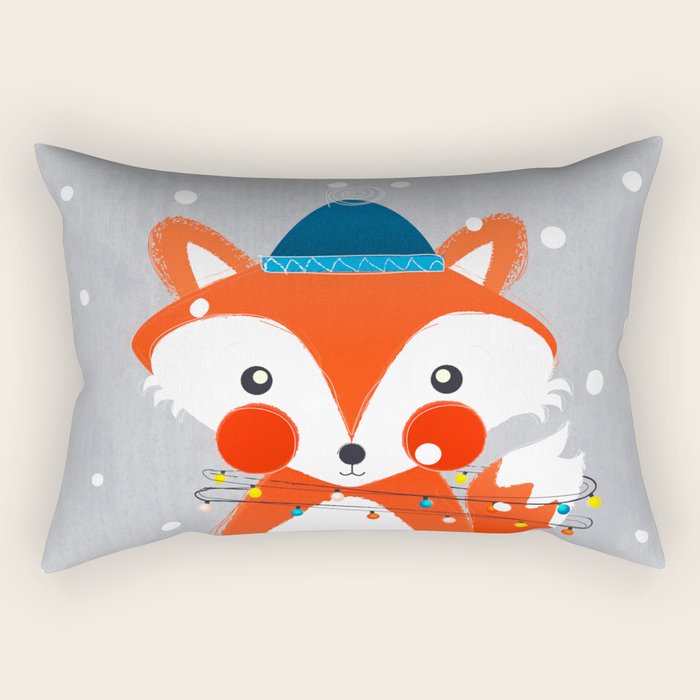 Christmas Fox With Fairy Lights Rectangular Pillow