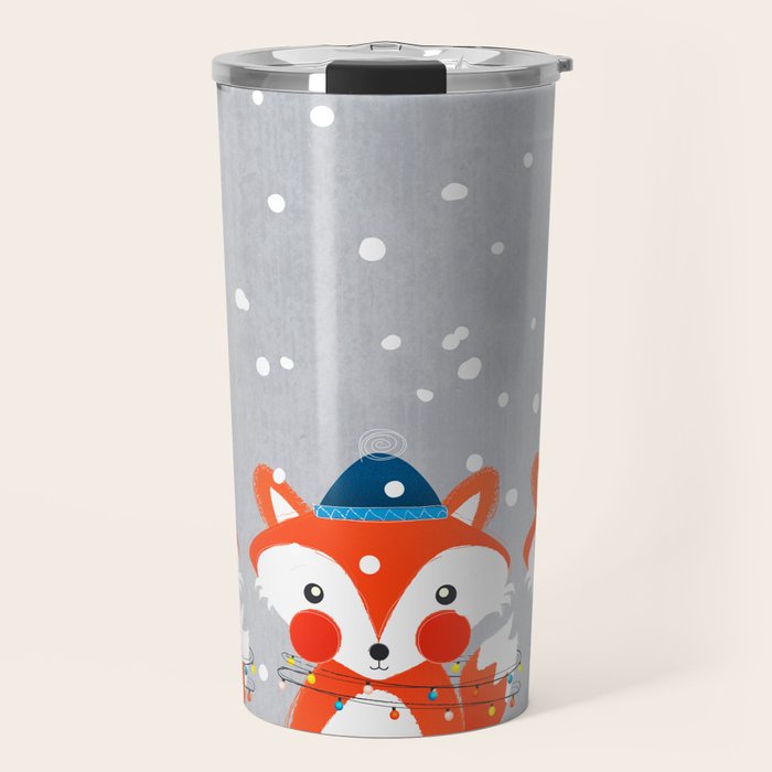 Christmas Fox With Fairy Lights Travel Mug